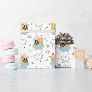 Niedliche Honey Bee Yellow Aquamarin Gray Baby Dus Geschenkpapier