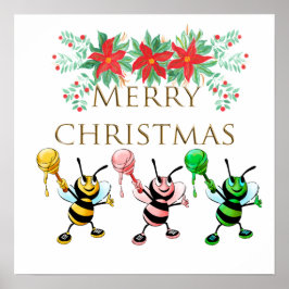 Niedliche Honey Bees Gold Frohe Weihnachten Poster