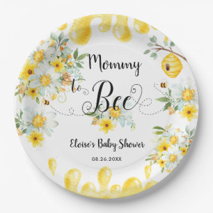 Niedliche Honey Bees Yellow Floral Baby Dusche Pappteller