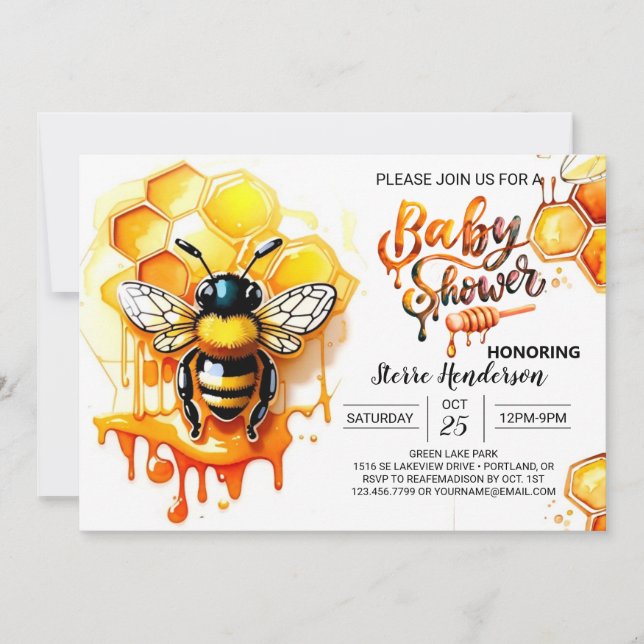 Niedliche Honeybee Girl Babydusche Einladung (Vorderseite)