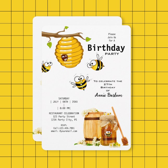 Niedliche Honigbiene & Bienenstock Einladung zum G (Buzz into a Sweet Birthday Bash!)