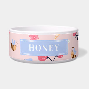 Niedliche Honigbiene Blumenrosa Monogramm Pet Name Napf