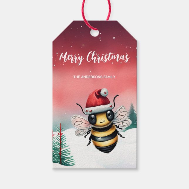 Niedliche Honigbiene Weihnachten Party Schneekinde Geschenkanhänger (Vorderseite)