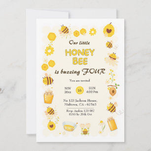 Niedliche Honigbiene zum Thema 4. Geburtstag Einladung