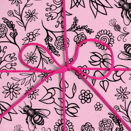 Niedliche Honigbienen Blumenmuster Pastell Pink Geschenkpapier