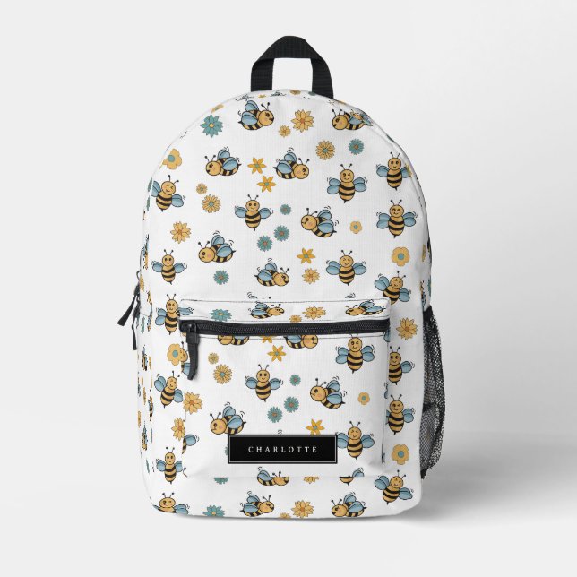 Niedliche Honigbienen und florale Wildblumen Bedruckter Rucksack (Vorderseite)