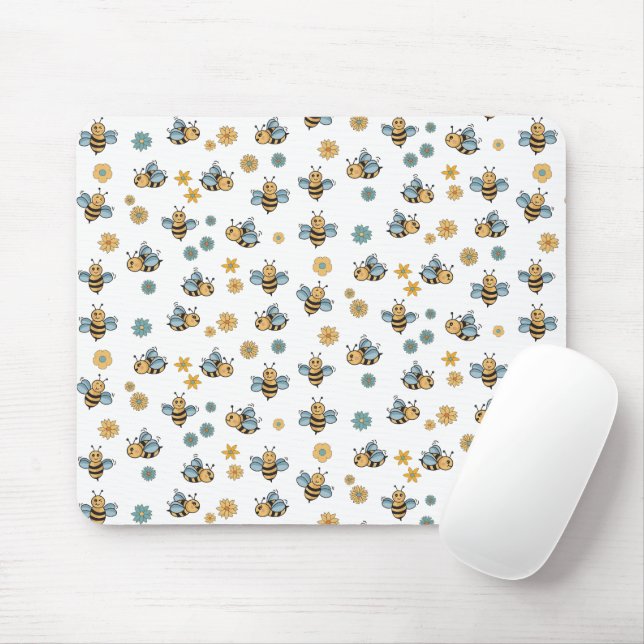 Niedliche Honigbienen und florale Wildblumen Mousepad (Mit Mouse)
