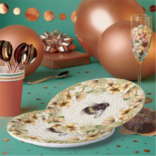 Niedliche Honigwabe und Bienenblüte Pappteller