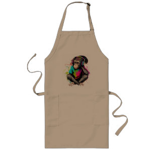 Niedliche Hörmusik des Affen, musikalischer Affe Lange Schürze