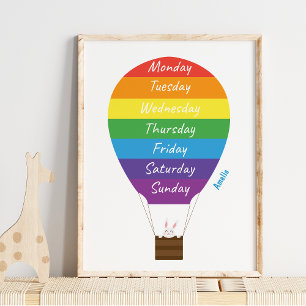 Niedliche Hot Air Ballon Days of the Week Rainbow Poster
