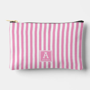 Niedliche Hot Rose Rosa Streifen Mit Monogramm In Zubehörtasche