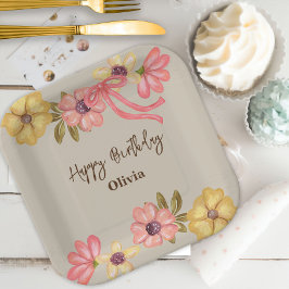 Niedliche Hübsche Blume der Blüte Rosa Bow Geburts Pappteller