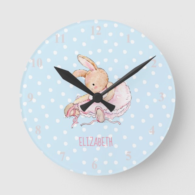 Niedliche Hübsche Girly Ballerina Rabbit Girls Runde Wanduhr (Vorderseite)