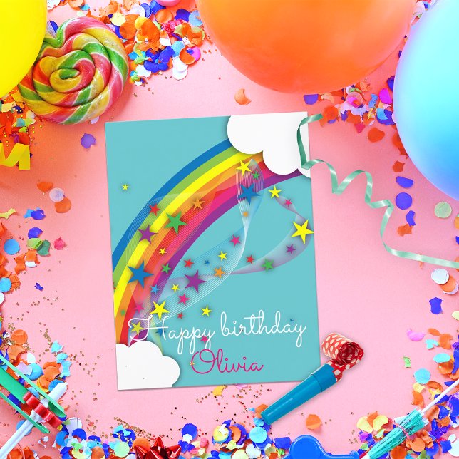 Niedliche Hübsche Girly Rainbow Stars Sky Clouds & Postkarte (Von Creator hochgeladen)
