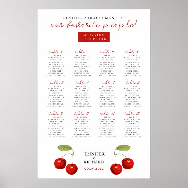 Niedliche Hübsche Red Cherry Fun Table Segel Poster (Vorne)