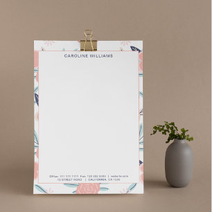 Niedliche Hübsche rosa Blume Typografie Name Briefbogen