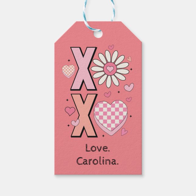 Niedliche Hugs&Kisses XOXO Rosa Liebe am Valentins Geschenkanhänger (Vorderseite)