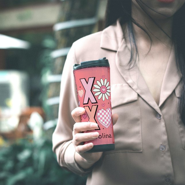 Niedliche Hugs&Kisses XOXO Rosa Liebe am Valentins Thermosbecher (Von Creator hochgeladen)