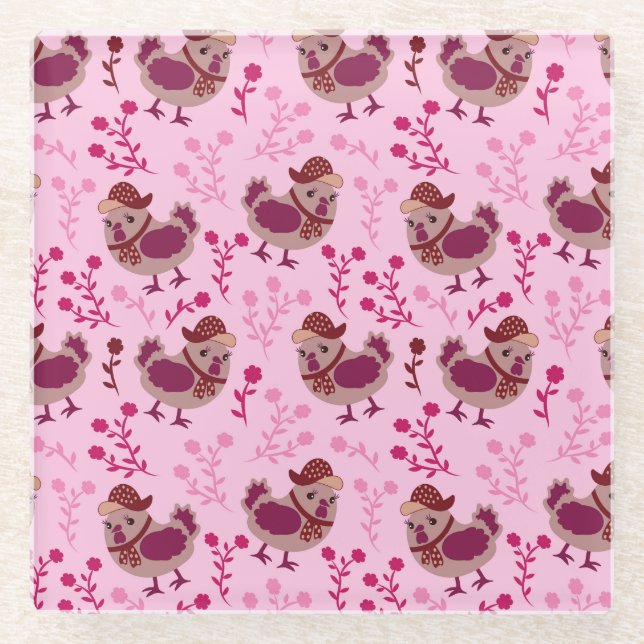 Niedliche Hühner Glasuntersetzer (Vorderseite)