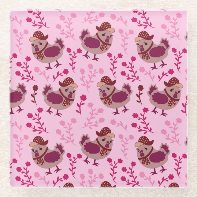 Niedliche Hühner Glasuntersetzer (Vorderseite)