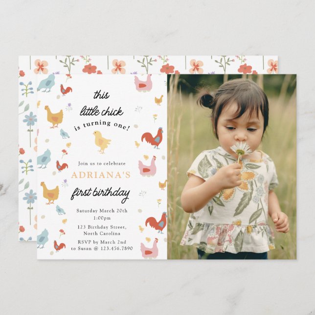 Niedliche Hühner Hühner Hühner Hühner Girl Erster  Einladung (Vorne/Hinten)