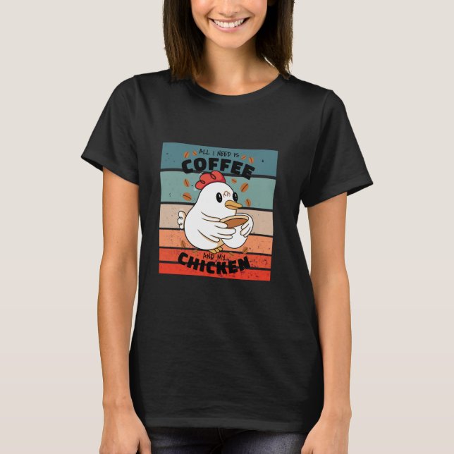 Niedliche Hühner-Kaffeetasse schwebende Kaffeebohn T-Shirt (Vorderseite)