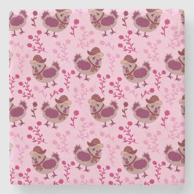 Niedliche Hühner Steinuntersetzer (Vorderseite)