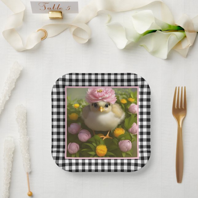 Niedliche Hühner und Blume Frühjahr Pappteller (Hochzeit)