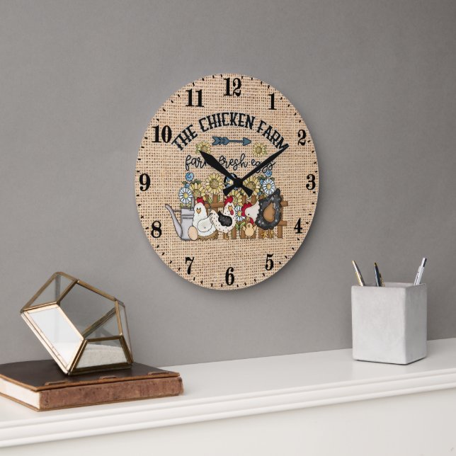 niedliche Hühnerfarm Große Wanduhr (Büro)