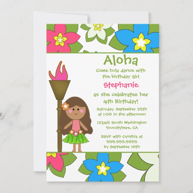 Niedliche Hula-Mädchen Geburtstagsfeier Einladung (Vorderseite)
