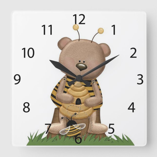 "Niedliche Hummel" ACRYLIC WALL CLOCK Quadratische Wanduhr (Vorderseite)
