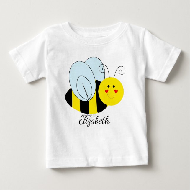 Niedliche Hummel-Biene personalisiert Baby T-shirt (Vorderseite)