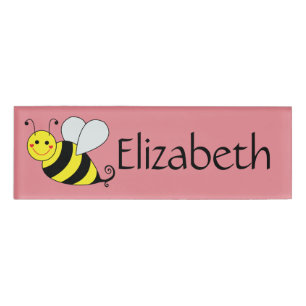 Niedliche Hummel-Bienen-personalisiertes Rosa Namenschild