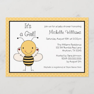 Niedliche Hummel-Bienen-Polka-Punkt-Baby-Dusche Einladung