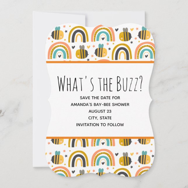 Niedliche Hummel und Regenbogen Muster Babydusche Save The Date (Vorderseite)