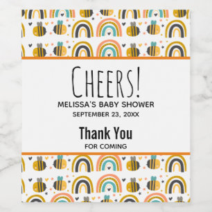 Niedliche Hummel und Regenbogen Muster Babydusche Weinetikett