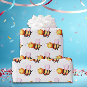 Niedliche Hummelbiene mit rosa Flügel Gemustert Wr Geschenkpapier