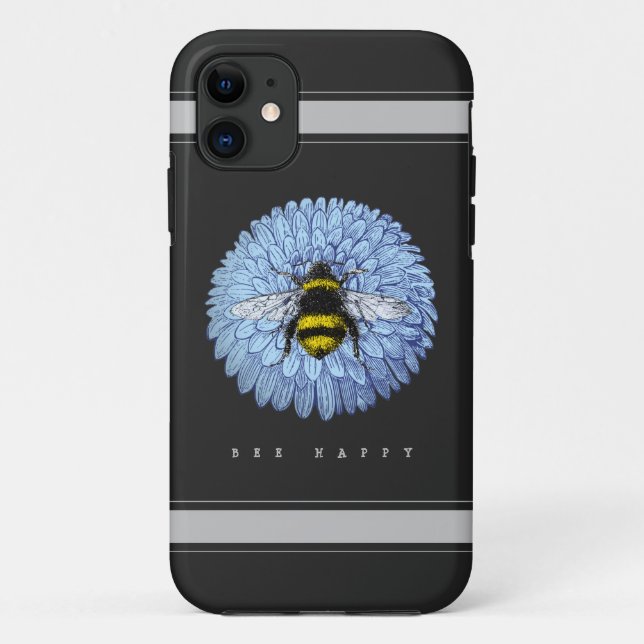 Niedliche Hummeln auf Blauer Blume Naturschwarz Case-Mate iPhone Hülle (Rückseite)