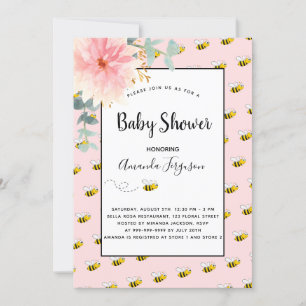 Niedliche Hummeln Rosa Sonnenblumen Babydusche Einladung
