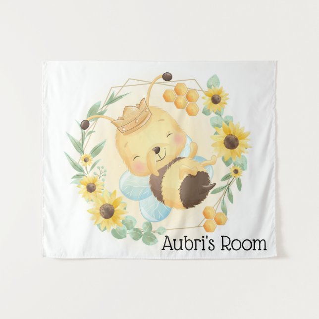 Niedliche Hummeln und Sonnenblumen Wandteppich (Vorderseite (Horizontal))