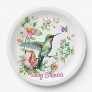 Niedliche Hummingbird und Butterfly Girl Babydusch Pappteller