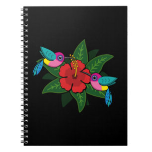 Niedliche Hummingsvögel auf Hibiskus Blume Cartoon Notizblock