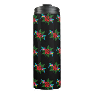 Niedliche Hummingsvögel auf Hibiskus Blume Cartoon Thermosbecher