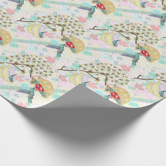 Niedliche Hummingvögel Teacup Blumengarten Geschenkpapier (Ecke)