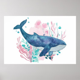 Niedliche Humpback Whale Aquarellbild Poster