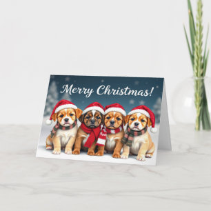Niedliche Hunde bei Weihnachtsmannmützen Karte