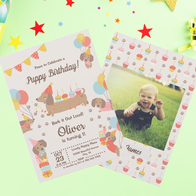 Niedliche Hunde Dackel Geburtstag Pawty Einladung (Von Creator hochgeladen)
