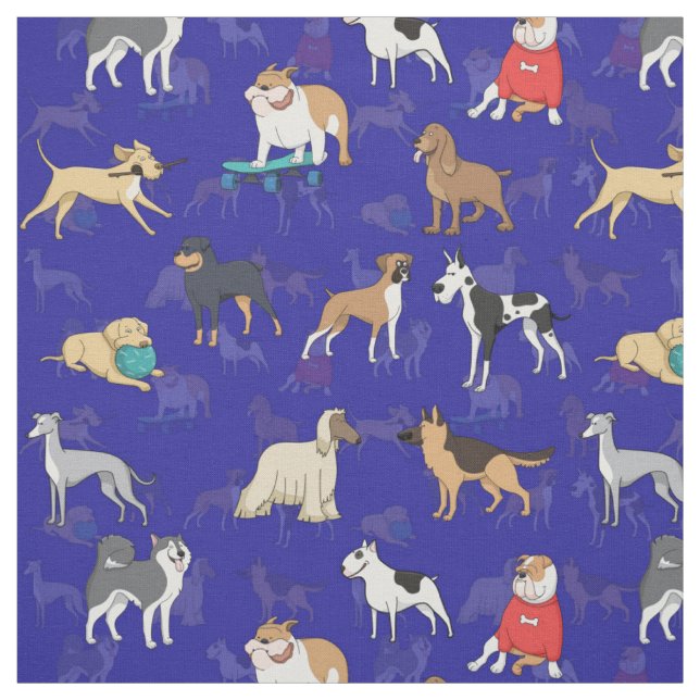 Niedliche Hunde Design Blau Stoff (Muster)