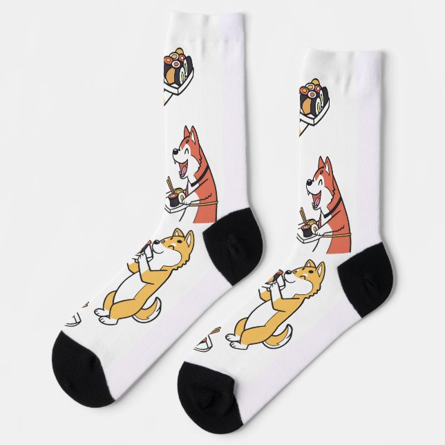Niedliche Hunde essen Sushi Novelty Socks Socken (Linkes Detail)