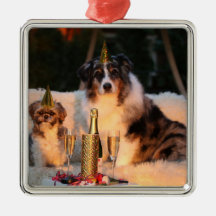 Niedliche Hunde feiern Neujahr Keramik Ornament